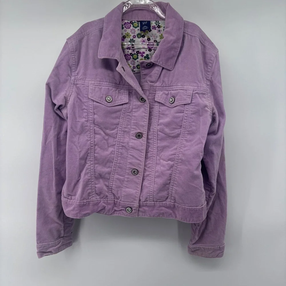 GAP‎ Kids Corduroy Jacket Lilac Purple Flower Print Lining Size XXL (14-16)